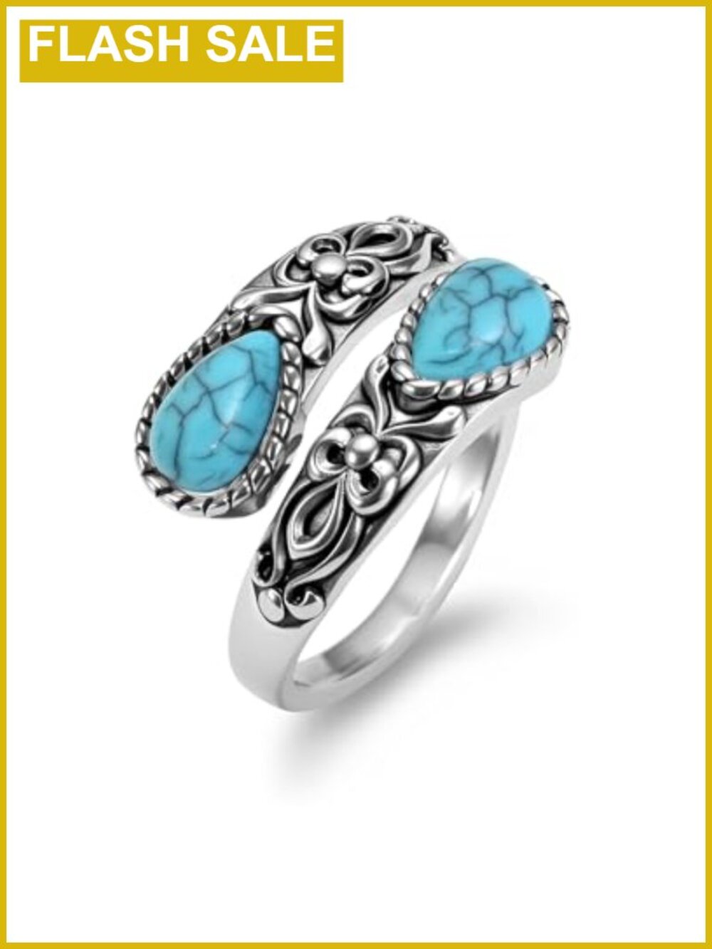 Adjustable Turquoise Statement Ring Silver & Stainless Steel Boho Thumb Ring